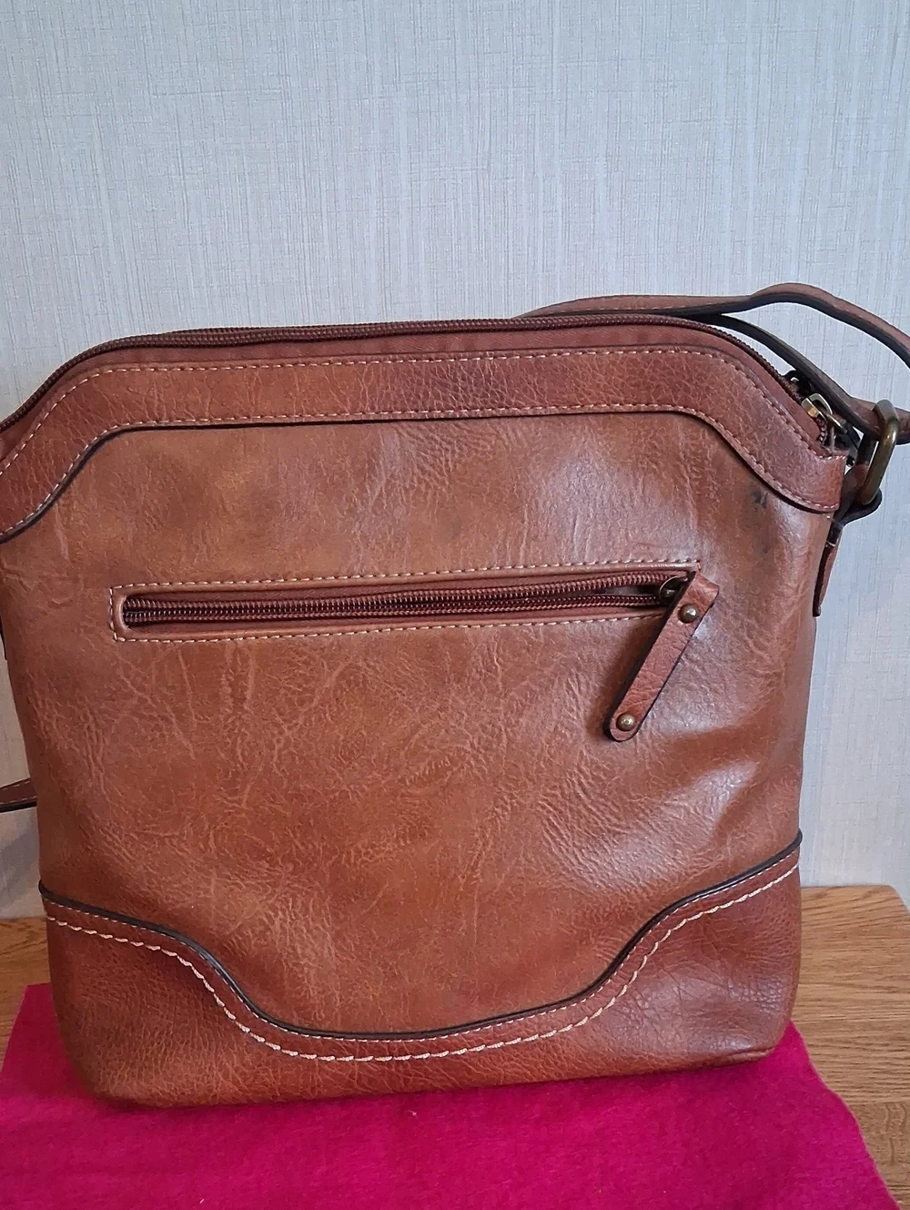 B.O.C. Women's Brown Leather Crossbody Bag with Floral Embossing